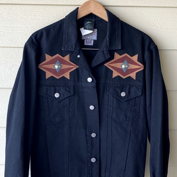 Sundance Moxie Black Jean Jacket w/Western Appliqués Sz S - Picture 10 of 15